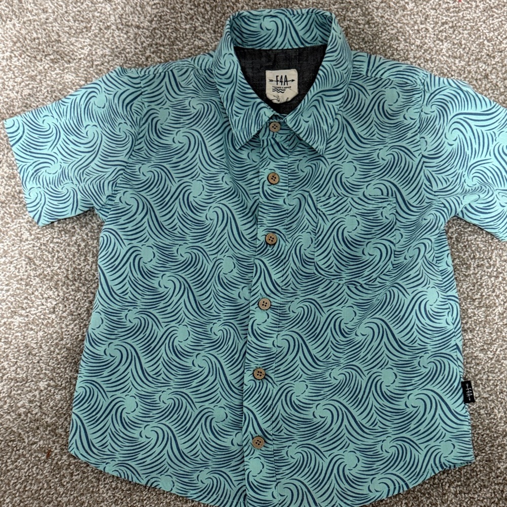 Kids Aqua Wave Button Down Shirt